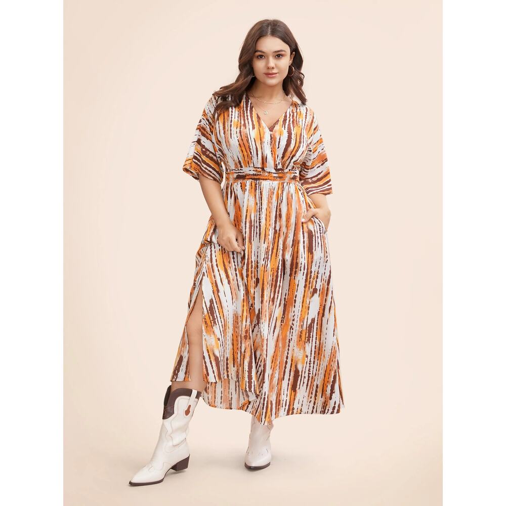 NWT BloomChic Women Striped Overlap Collar Maxi Dress Plus Size: 14-16 (1X)